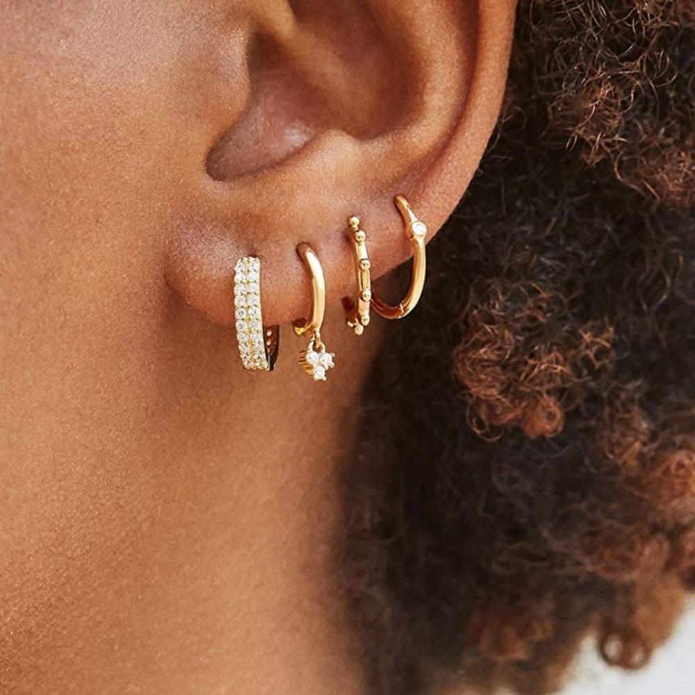 :: Delicate Pavé Hoops [GOLD] Shimmer Dangle Huggie Earrings - Picture 5 of 7